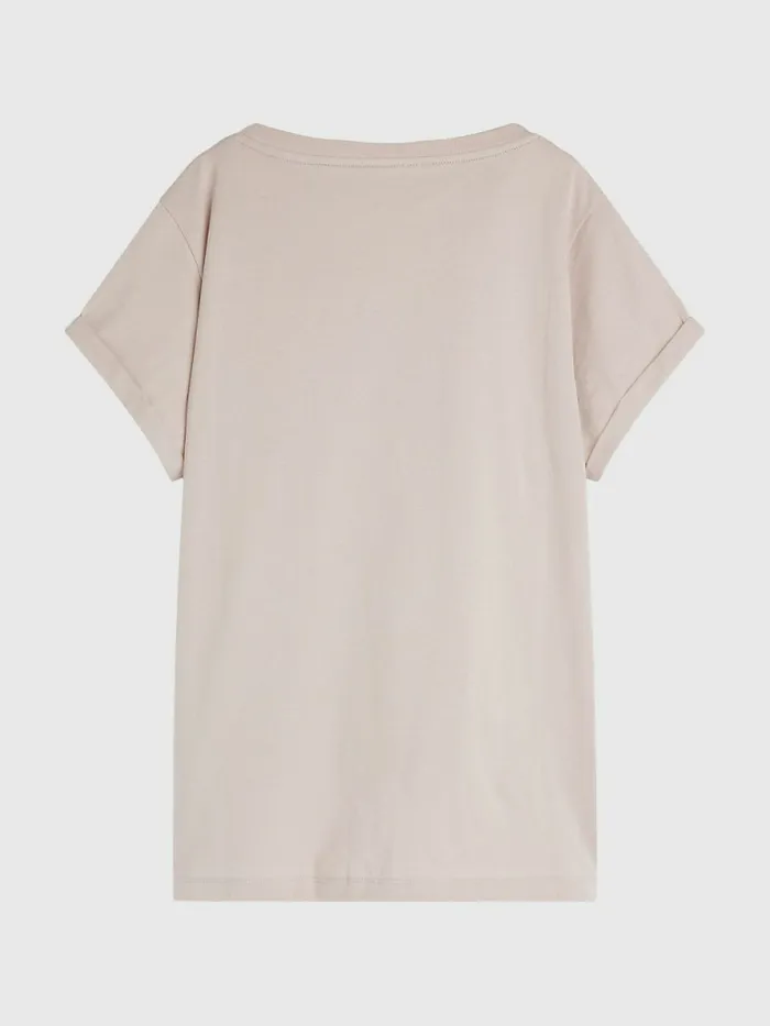 Tommy Hilfiger Original Logo TurnBack Cuff TShirt Balanced Beige Womens Lounge and Nightwear
