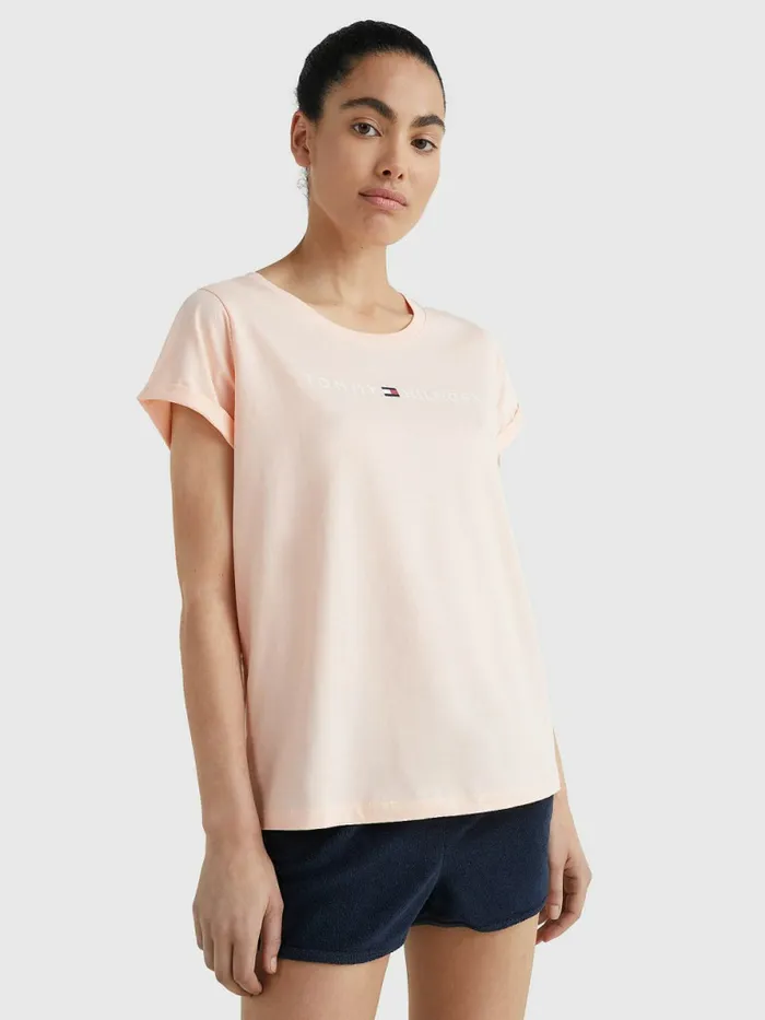 Tommy Hilfiger Original Logo TurnBack Cuff TShirt Delicate Peach Womens Lounge and Nightwear Tommy Hilfiger Original Logo TurnBack Cuff TShirt Delicate Peach Womens Lounge and Nightwear