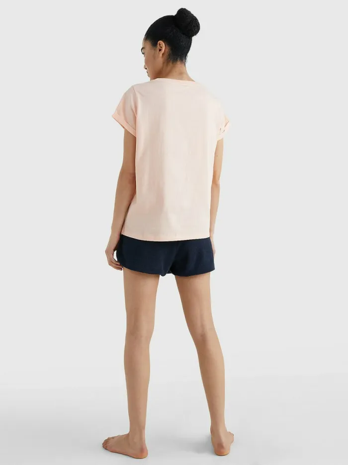 Tommy Hilfiger Original Logo TurnBack Cuff TShirt Delicate Peach Womens Lounge and Nightwear