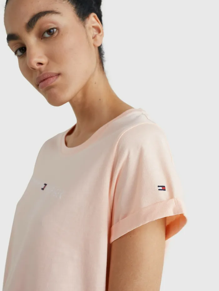 Tommy Hilfiger Original Logo TurnBack Cuff TShirt Delicate Peach Womens Lounge and Nightwear