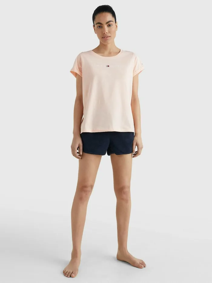 Tommy Hilfiger Original Logo TurnBack Cuff TShirt Delicate Peach Womens Lounge and Nightwear