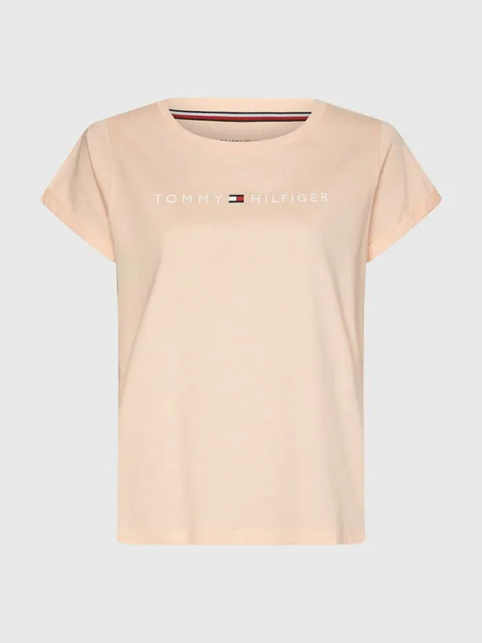 Tommy Hilfiger Original Logo TurnBack Cuff TShirt Delicate Peach Womens Lounge and Nightwear