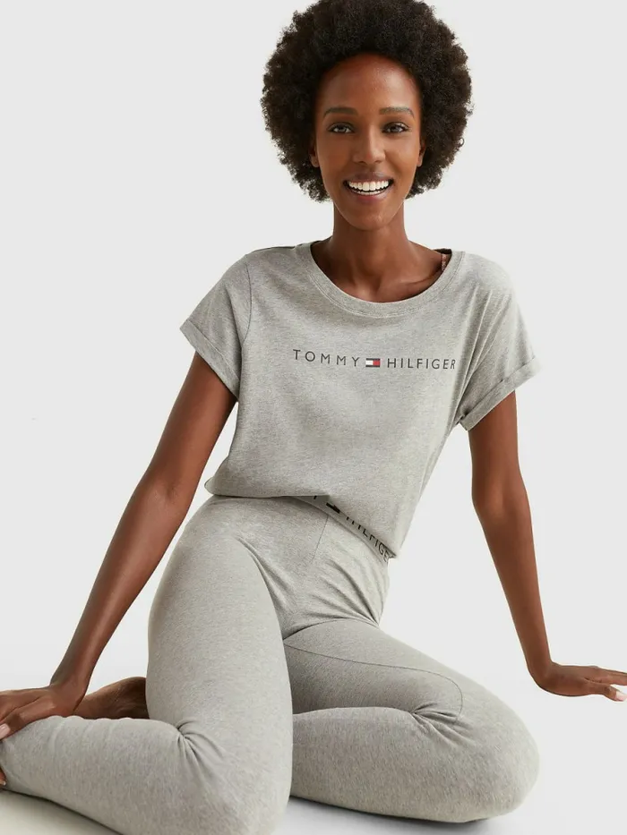 Tommy Hilfiger Original Logo TurnBack Cuff TShirt Grey Heather Womens Essentials