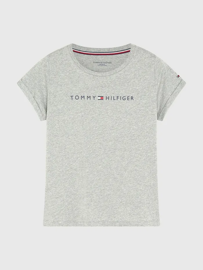 Tommy Hilfiger Original Logo TurnBack Cuff TShirt Grey Heather Womens Essentials