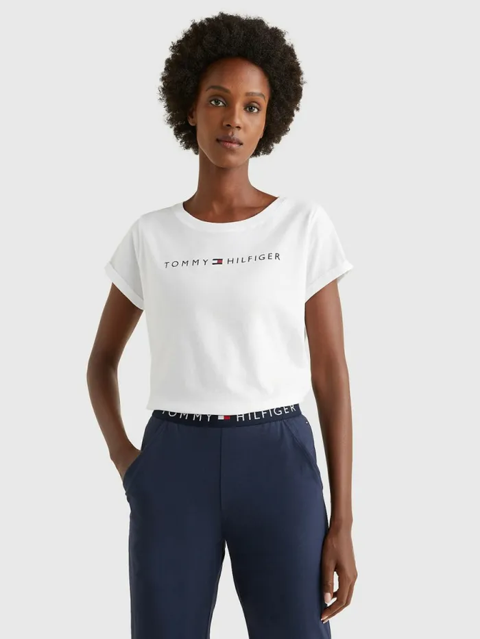Tommy Hilfiger Original Logo TurnBack Cuff TShirt White Womens Essentials