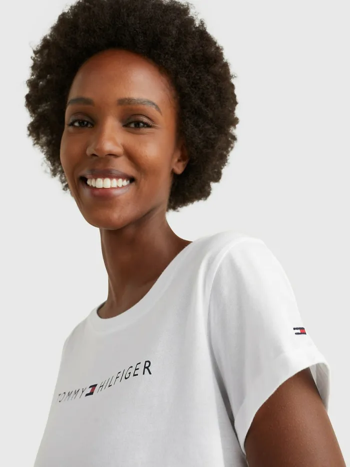 Tommy Hilfiger Original Logo TurnBack Cuff TShirt White Womens Essentials