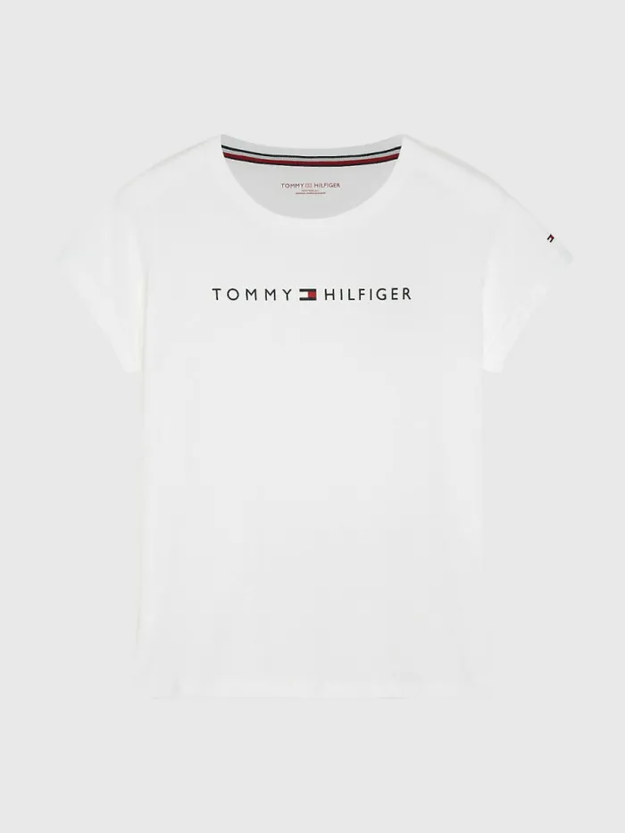 Tommy Hilfiger Original Logo TurnBack Cuff TShirt White Womens Essentials