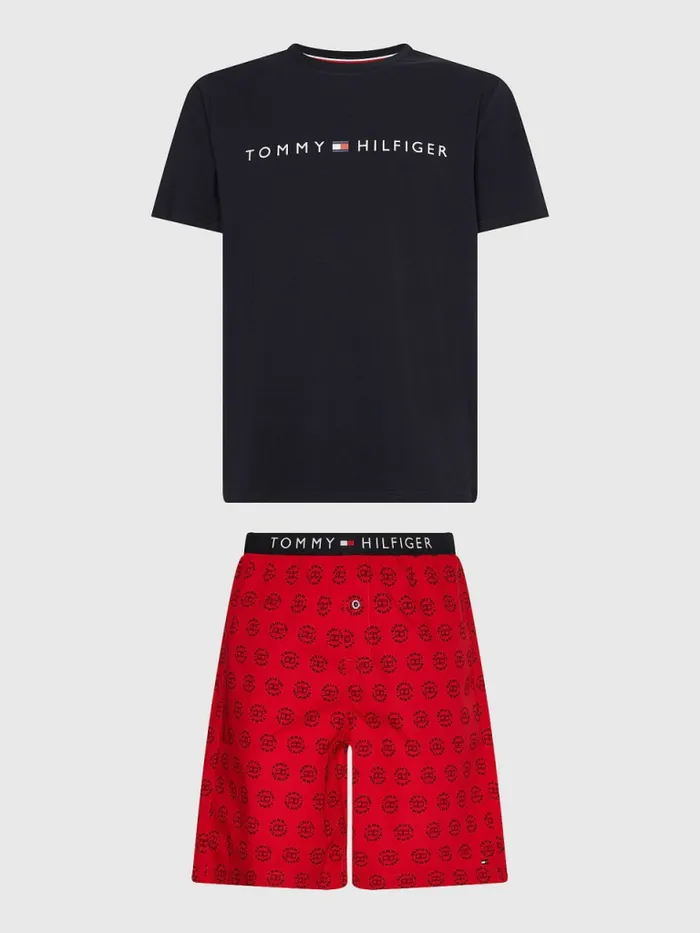 Tommy Hilfiger Original Short Print Pyjama Set Desert SkyRing Logo Mens Loungewear and Nightwear Tommy Hilfiger Original Short Print Pyjama Set Desert SkyRing Logo Mens Loungewear and Nightwear