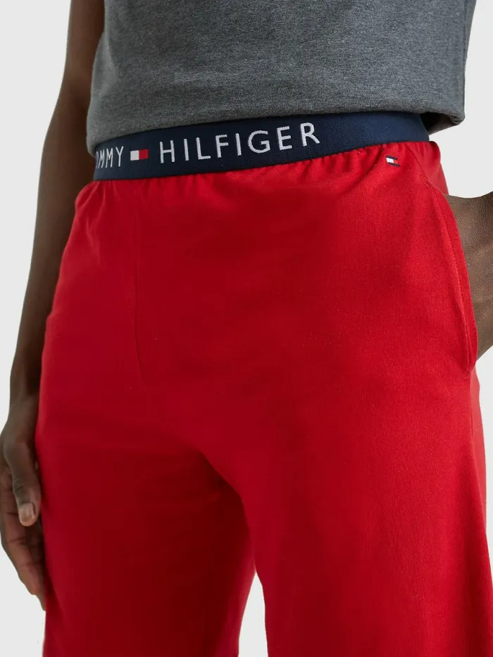 Tommy Hilfiger Original Short Sleeve Pyjama Set Dark Grey HtPrimary Red Mens Loungewear and Nightwear