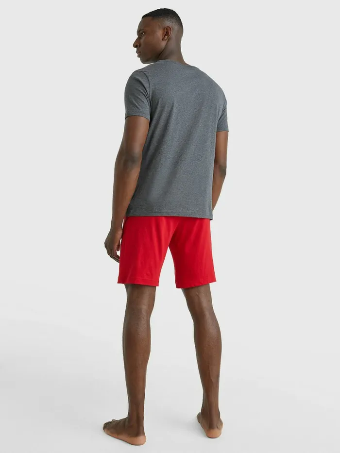 Tommy Hilfiger Original Short Sleeve Pyjama Set Dark Grey HtPrimary Red Mens Loungewear and Nightwear