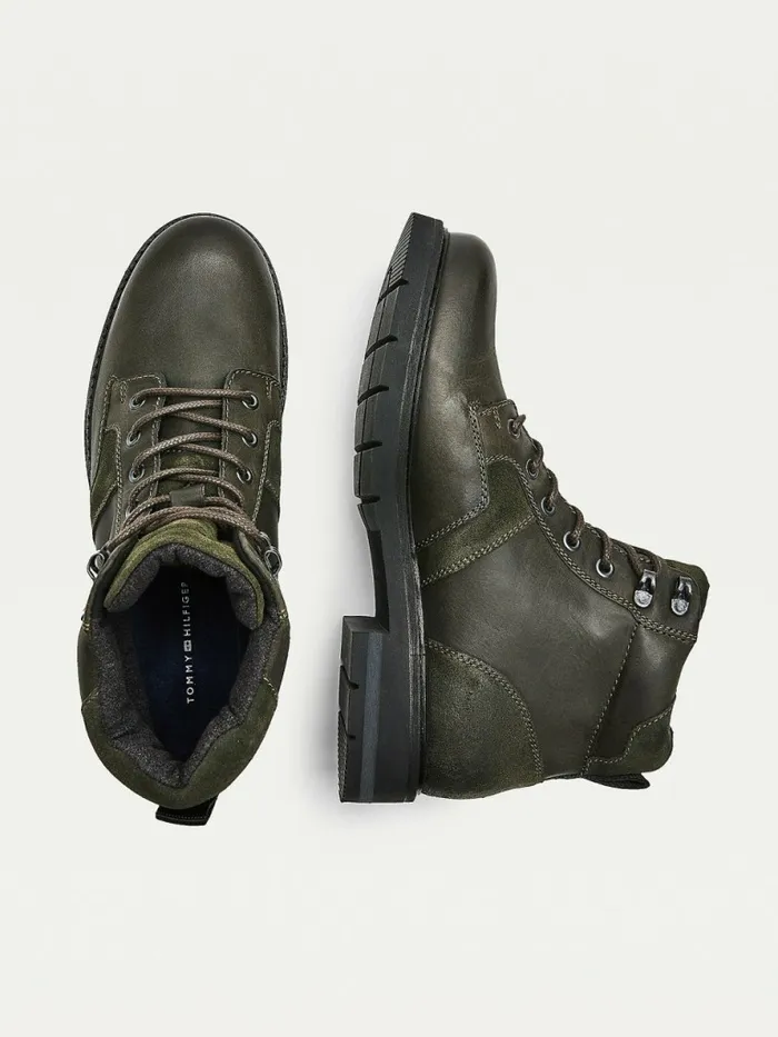 Tommy Hilfiger Outdoor Mixed Panel Ankle Boots Warm Military Mens Boots On Sale