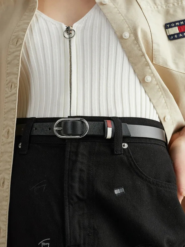 Tommy Hilfiger Oval Buckle Leather Belt Black Womens Belts Gift Ideas