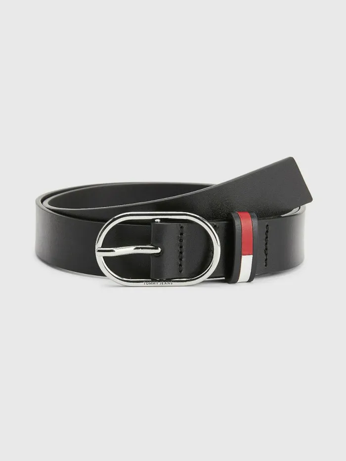 Tommy Hilfiger Oval Buckle Leather Belt Black Womens Belts Sale