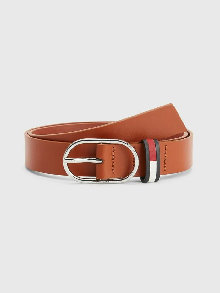 Tommy Hilfiger Oval Buckle Leather Belt Cognac Womens Belts Near Me