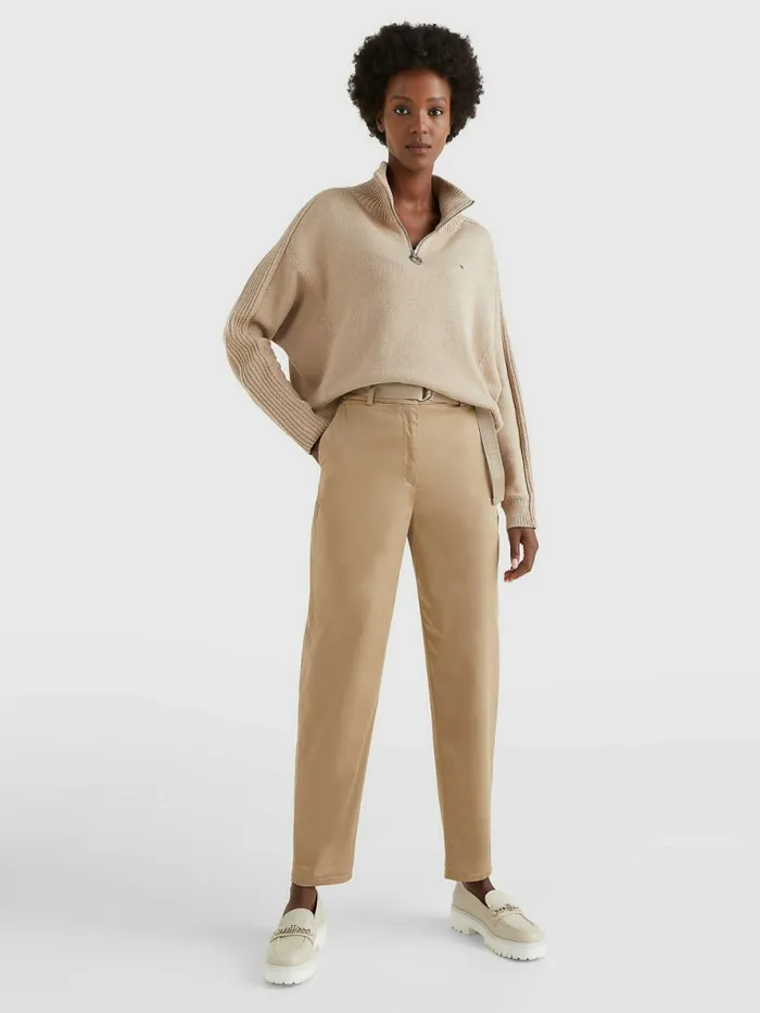 Tommy Hilfiger Oversized HalfZip High Neck Jumper Beige Womens Knitwear Near Me