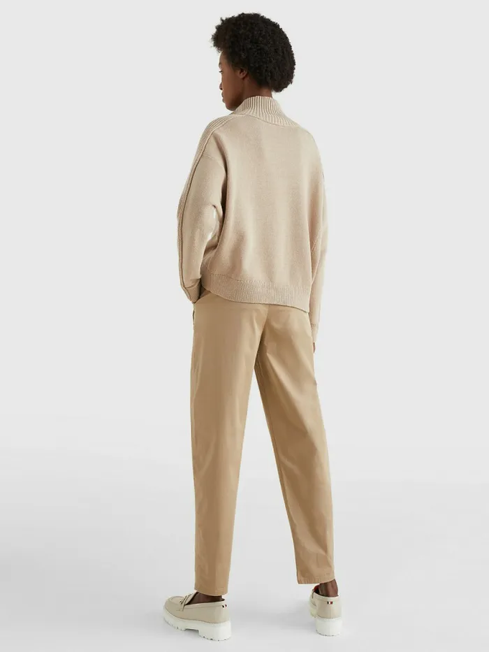 Tommy Hilfiger Oversized HalfZip High Neck Jumper Beige Womens Knitwear Near Me