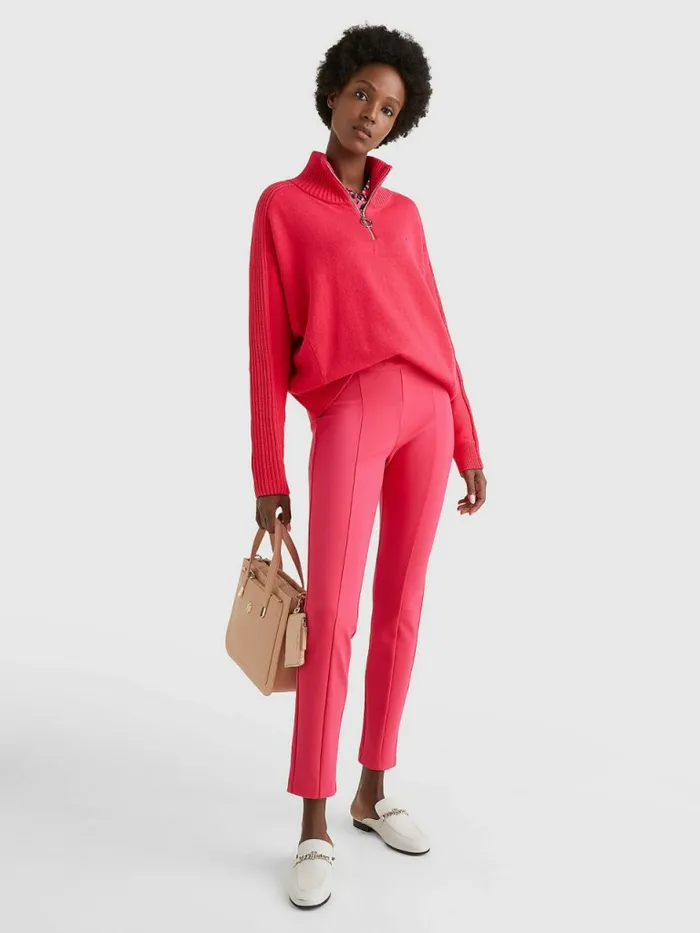 Tommy Hilfiger Oversized HalfZip High Neck Jumper Pink Splendor Womens Knitwear Gift 4 You
