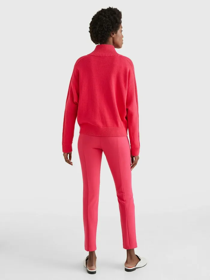 Tommy Hilfiger Oversized HalfZip High Neck Jumper Pink Splendor Womens Knitwear Gift 4 You