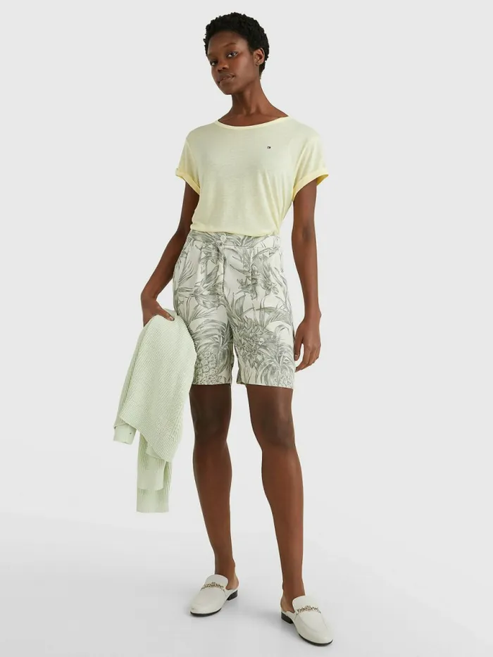 Tommy Hilfiger Palm Print Pleated Shorts Pineapple IslandEcru Womens CoOrds Online