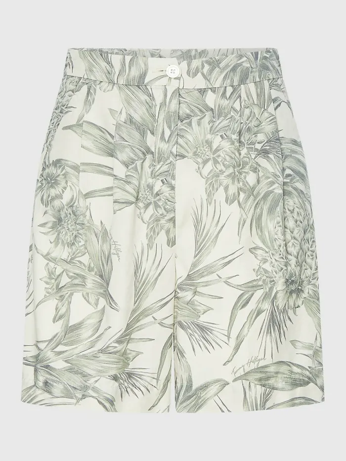 Tommy Hilfiger Palm Print Pleated Shorts Pineapple IslandEcru Womens CoOrds Online