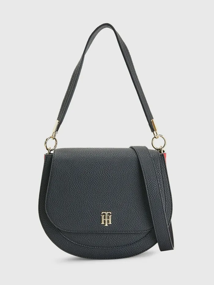 Tommy Hilfiger Pebble Grain Saddle Bag Navy Corporate Womens Bags On Sale