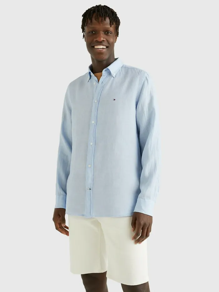 Tommy Hilfiger Pigment Dyed Regular Fit Linen Shirt Calm Blue Mens Shirts Sale Tommy Hilfiger Pigment Dyed Regular Fit Linen Shirt Calm Blue Mens Shirts Sale