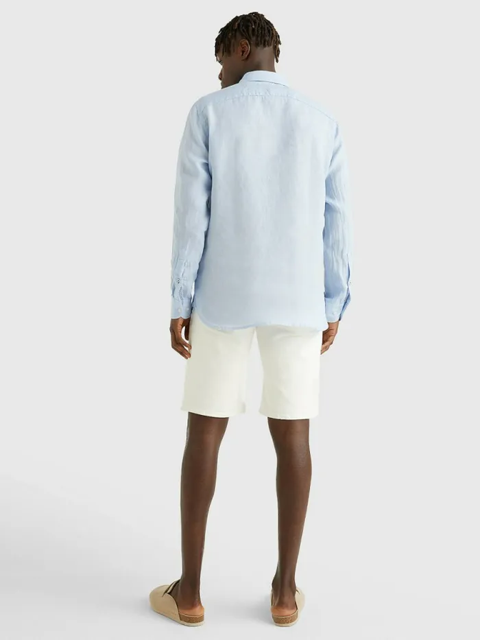 Tommy Hilfiger Pigment Dyed Regular Fit Linen Shirt Calm Blue Mens Shirts Sale