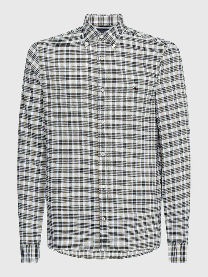 Tommy Hilfiger Plaid Check Slim Fit Oxford Shirt Army GreenDesert SkyMulti Mens Shirts Online
