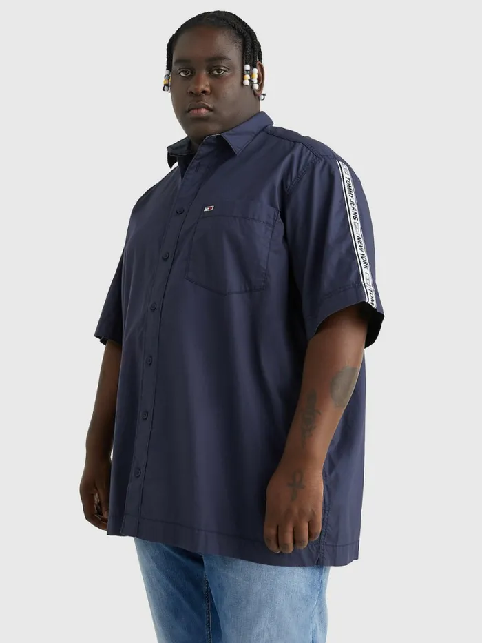 Tommy Hilfiger Plus Casual Logo Tape Short Sleeve Shirt Twilight Navy Mens Plus Size Clothing Tommy Hilfiger Plus Casual Logo Tape Short Sleeve Shirt Twilight Navy Mens Plus Size Clothing