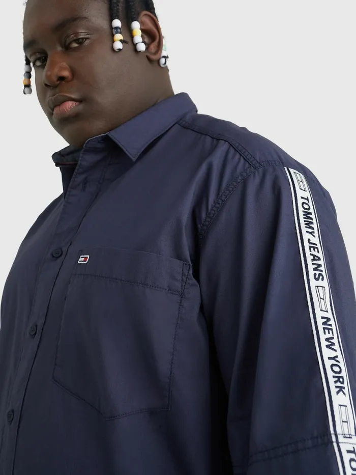 Tommy Hilfiger Plus Casual Logo Tape Short Sleeve Shirt Twilight Navy Mens Plus Size Clothing