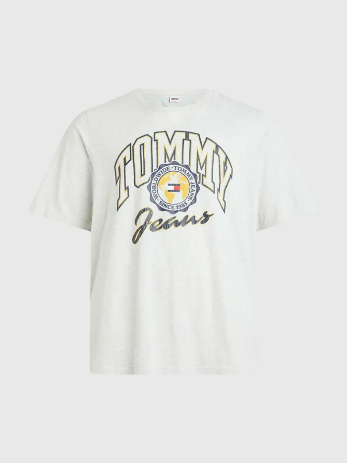 Tommy Hilfiger Plus College Logo TShirt Silver Grey Htr Mens TShirts Fashion