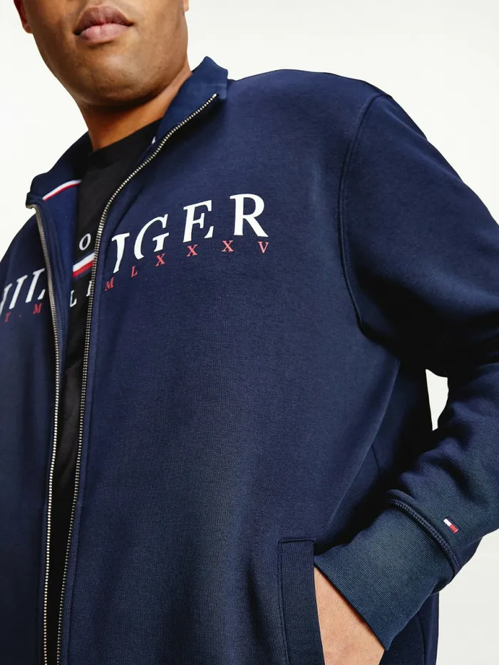Tommy Hilfiger Plus Flex Fleece Logo ZipThru Sweatshirt Desert Sky Mens Sweatshirts and Hoodies Fashion