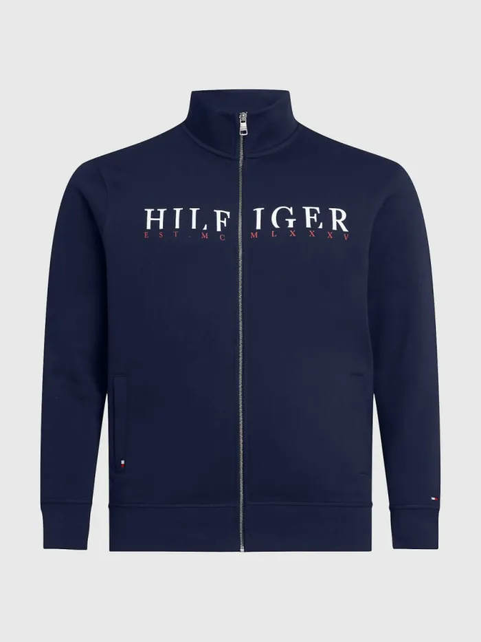 Tommy Hilfiger Plus Flex Fleece Logo ZipThru Sweatshirt Desert Sky Mens Sweatshirts and Hoodies Fashion