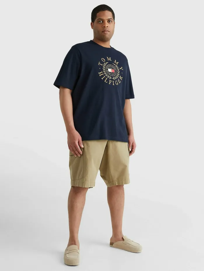 Tommy Hilfiger Plus Icons Embroidery TShirt Desert Sky Mens Plus Size Clothing