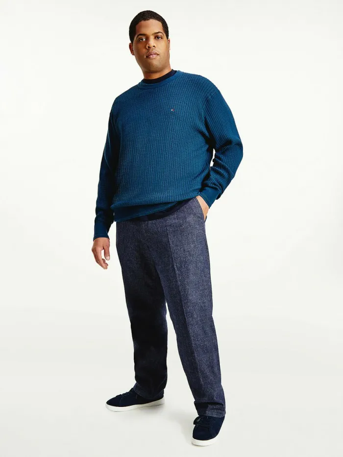 Tommy Hilfiger Plus Knitted Grid Check Crew Neck Jumper Dark Lakeside Mens Knitwear Cheap On Sale Tommy Hilfiger Plus Knitted Grid Check Crew Neck Jumper Dark Lakeside Mens Knitwear Cheap On Sale