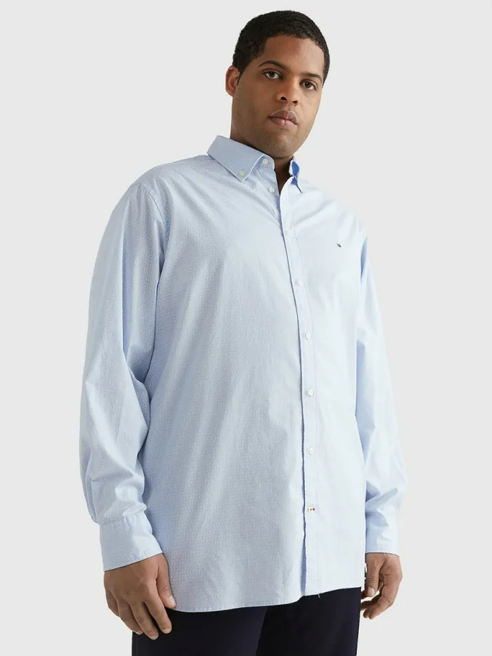 Tommy Hilfiger Plus Micro Print Poplin Regular Fit Shirt Breezy BlueOptic White Mens Plus Size Clothing Tommy Hilfiger Plus Micro Print Poplin Regular Fit Shirt Breezy BlueOptic White Mens Plus Size Clothing