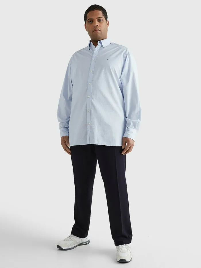 Tommy Hilfiger Plus Micro Print Poplin Regular Fit Shirt Breezy BlueOptic White Mens Plus Size Clothing