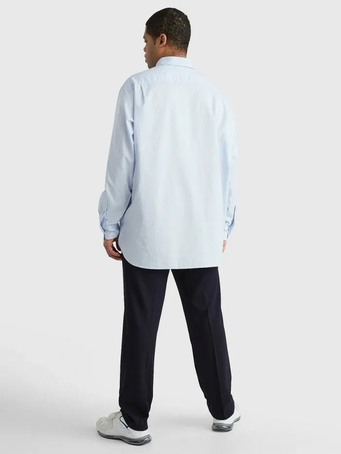 Tommy Hilfiger Plus Micro Print Poplin Regular Fit Shirt Breezy BlueOptic White Mens Plus Size Clothing