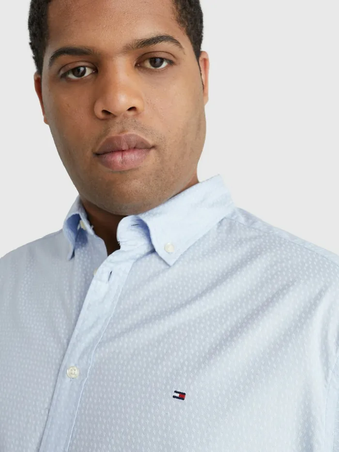 Tommy Hilfiger Plus Micro Print Poplin Regular Fit Shirt Breezy BlueOptic White Mens Shirts Near Me