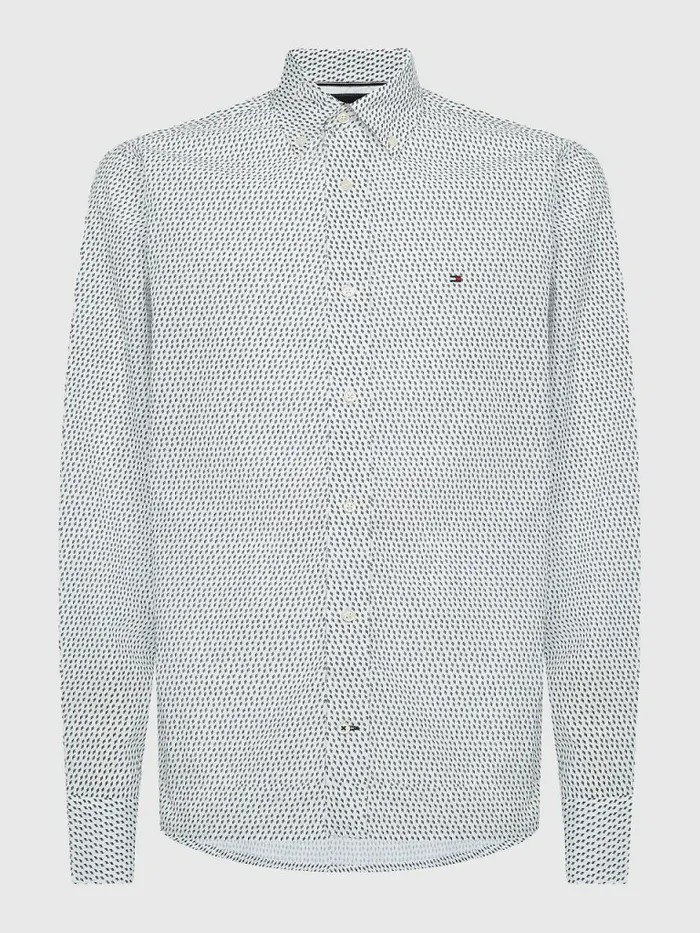 Tommy Hilfiger Plus Micro Print Poplin Regular Fit Shirt Optic WhiteCarbon Navy Mens Shirts For Sale
