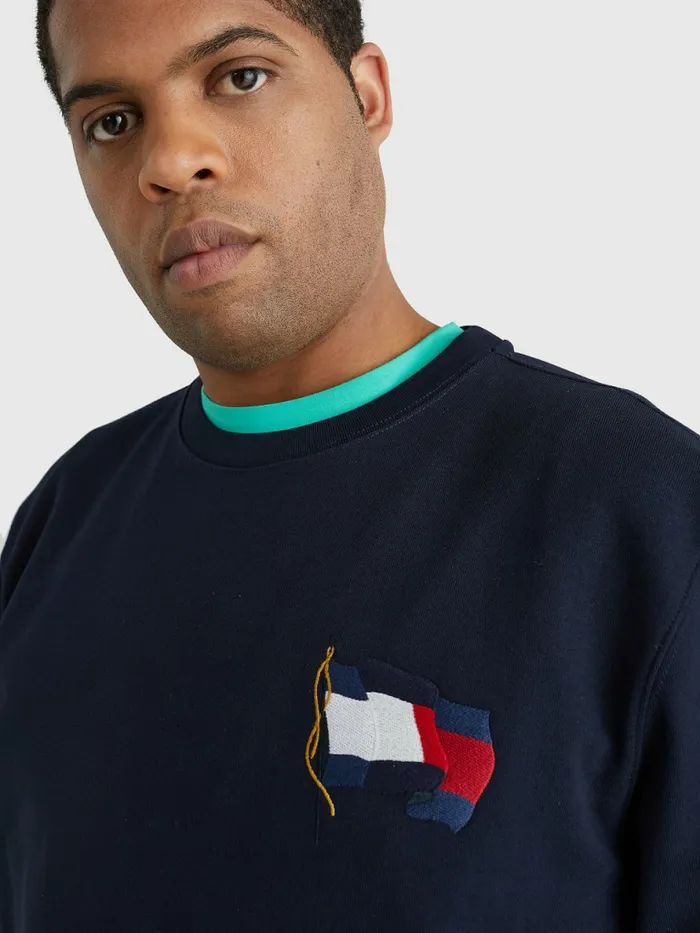 Tommy Hilfiger Plus Motion Flag Crew Neck Sweatshirt Desert Sky Mens Sweatshirts and Hoodies Online