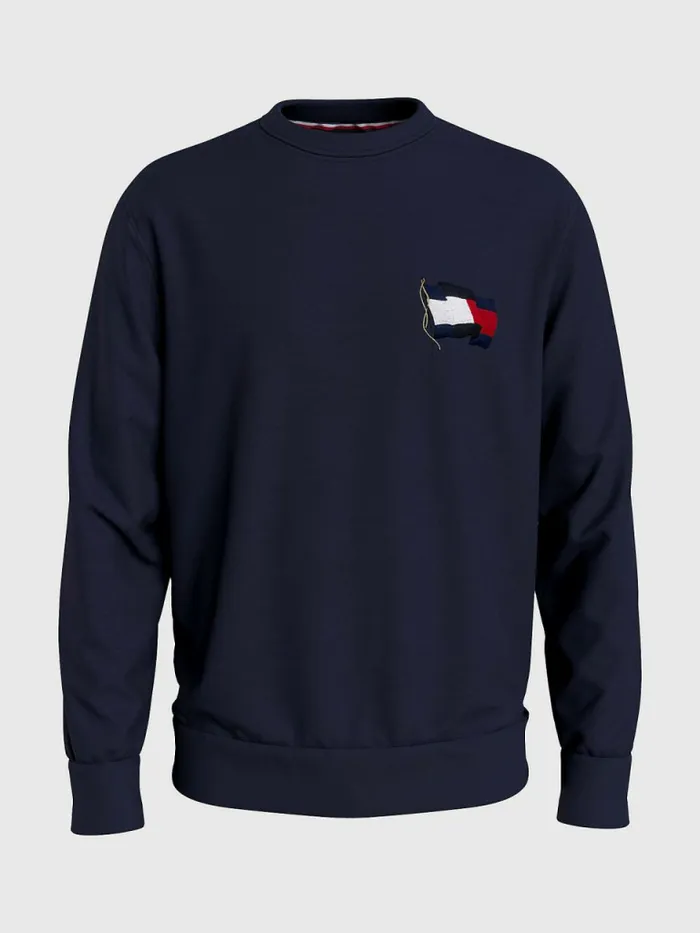 Tommy Hilfiger Plus Motion Flag Crew Neck Sweatshirt Desert Sky Mens Sweatshirts and Hoodies Online
