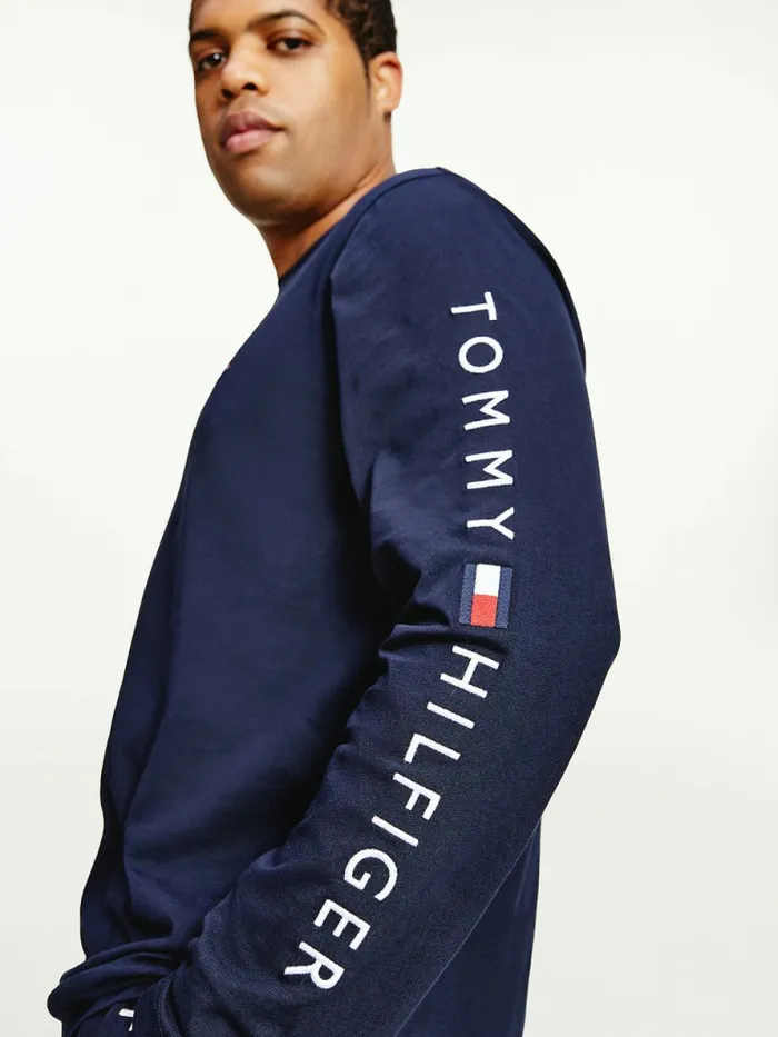 Tommy Hilfiger Plus Organic Jersey Logo Long Sleeve TShirt Desert Sky Mens TShirts Gift 4 You