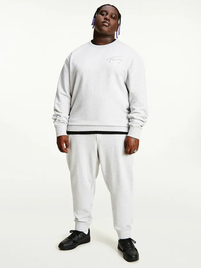 Tommy Hilfiger Plus Recycled Signature Logo Relaxed Sweatshirt Lt Grey Htr Mens Plus Size Clothing Tommy Hilfiger Plus Recycled Signature Logo Relaxed Sweatshirt Lt Grey Htr Mens Plus Size Clothing