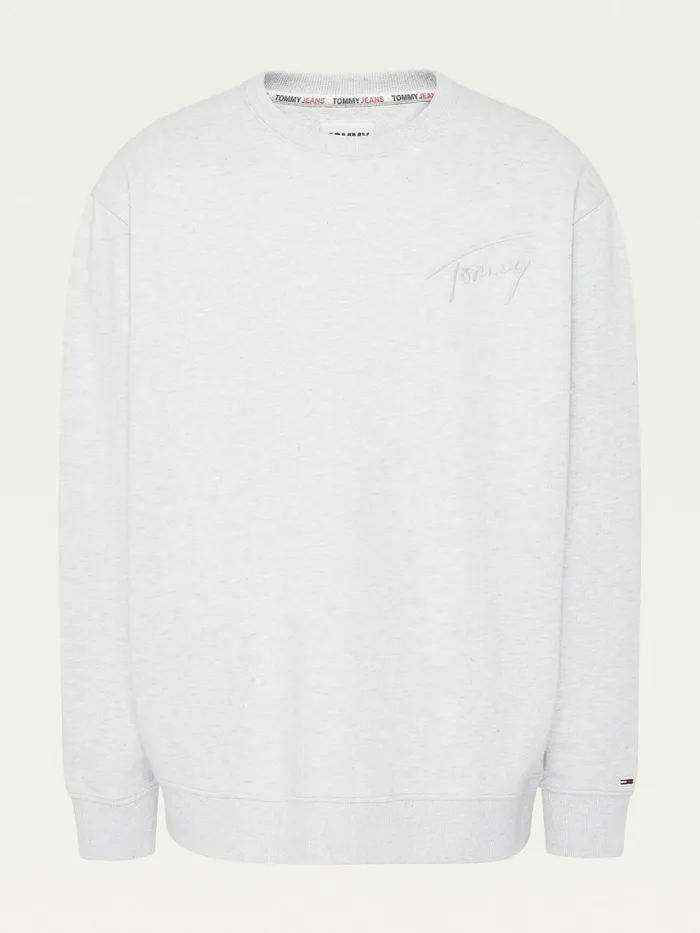 Tommy Hilfiger Plus Recycled Signature Logo Relaxed Sweatshirt Lt Grey Htr Mens Sweatshirts and Hoodies Gift Ideas