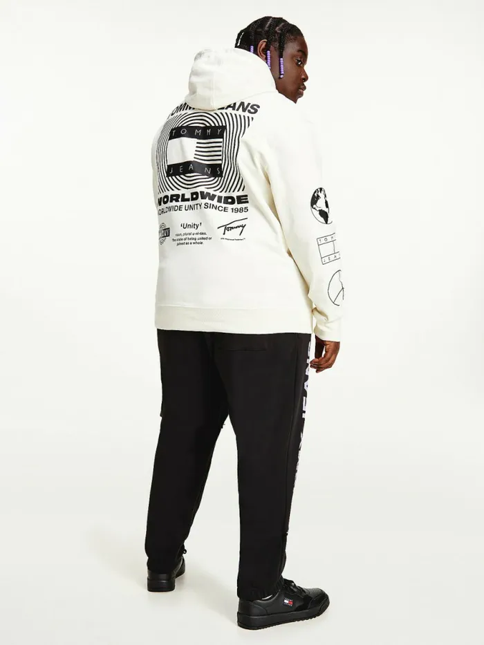 Tommy Hilfiger Plus Recycled Unity Back Graphic Hoody Ivory Mens Sweatshirts and Hoodies For Sale