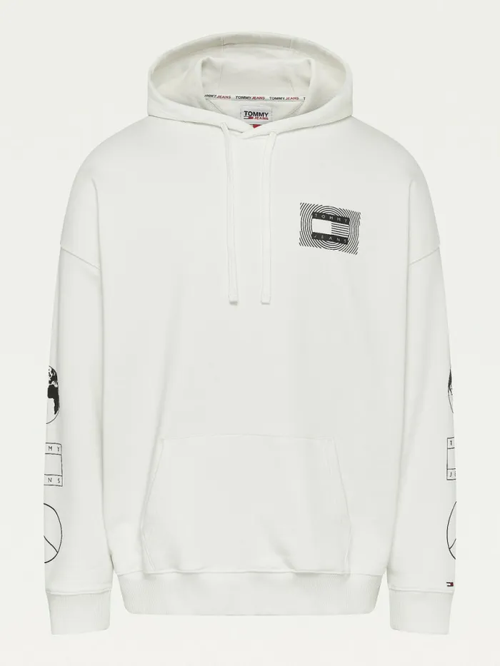 Tommy Hilfiger Plus Recycled Unity Back Graphic Hoody Ivory Mens Sweatshirts and Hoodies For Sale