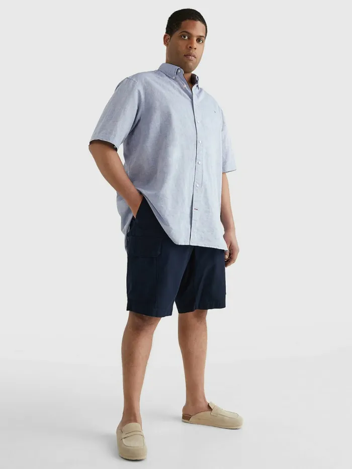 Tommy Hilfiger Plus Short Sleeve Tapered Regular Fit Shirt Daybreak BlueWhite Mens Shirts Cheap On Sale