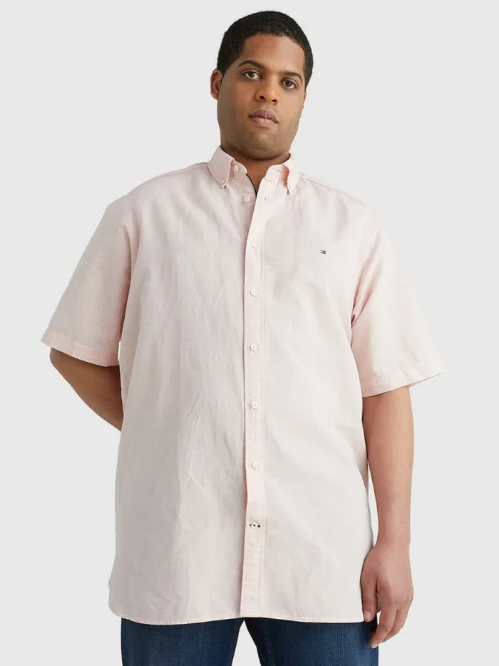 Tommy Hilfiger Plus Short Sleeve Tapered Regular Fit Shirt GuavaWhite Mens Plus Size Clothing Tommy Hilfiger Plus Short Sleeve Tapered Regular Fit Shirt GuavaWhite Mens Plus Size Clothing