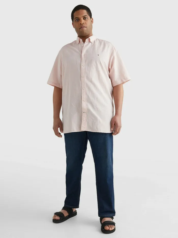 Tommy Hilfiger Plus Short Sleeve Tapered Regular Fit Shirt GuavaWhite Mens Plus Size Clothing